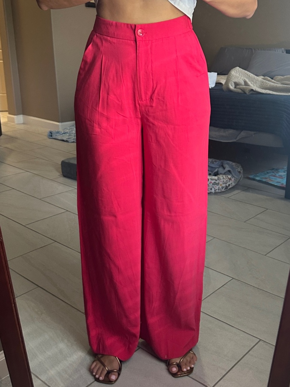 High-Waist Wide Leg Pants in Hot Pink